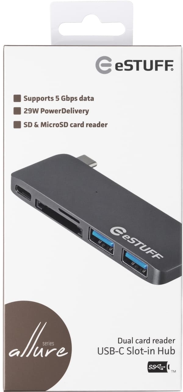 eSTUFF Allure Series - Hubb - 2 x SuperSpeed USB 3.0 x USB-C - skrivbordsmodell