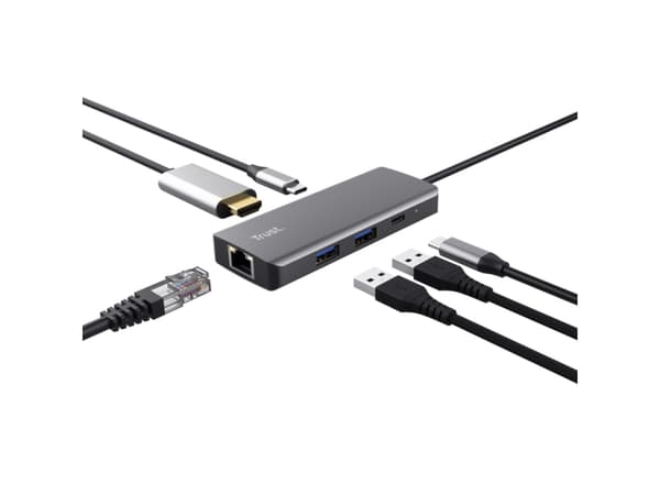 Trust Dalyx, USB Type-C, USB 2.0, 1000 Mbit/s, 60 Hz, 3840 x 2160 pikseliä, Hopea