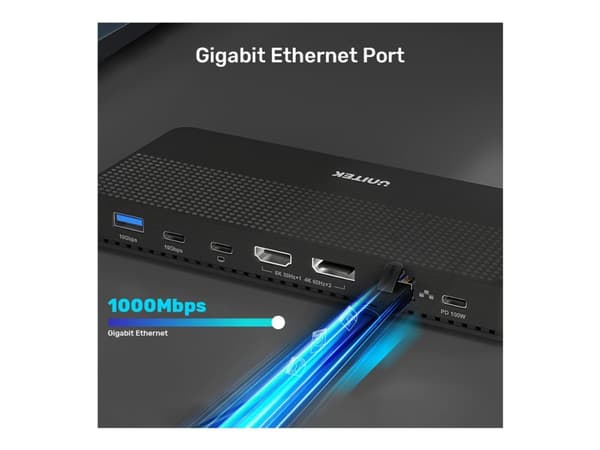 Unitek - Dokkingstasjon - USB-C / USB4 / Thunderbolt 3 / Thunderbolt 4 - HDMI, DP - 1GbE