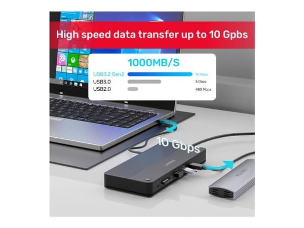 Unitek - Dokkingstasjon - USB-C / USB4 / Thunderbolt 3 / Thunderbolt 4 - HDMI, DP - 1GbE