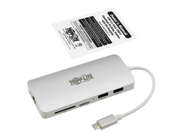 Tripp Lite USB C -telakointiasema, 4K @ 30 Hz, HDMI, Thunderbolt 3, USB-A-keskitin, PD-lataus, SD/Micro SD, GbE, USB Type C, USB-C - Telakointiasema