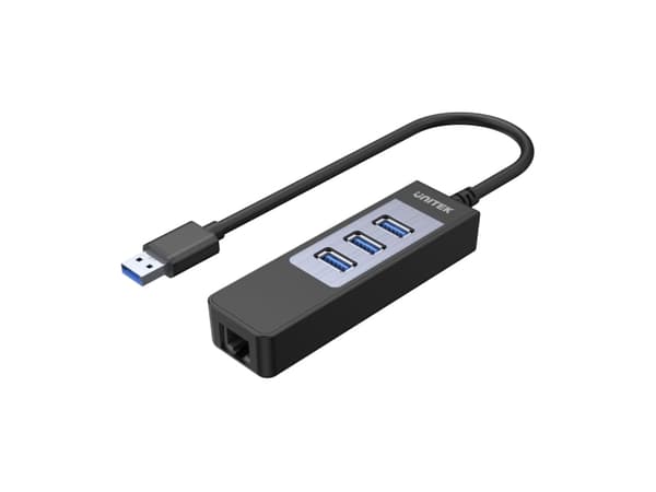 UNITEK Y-3045, Koblet med ledninger (ikke trådløs), USB 3.2 Gen 1 (3.1 Gen 1) Type-A, 1000 Mbit/s, Sort, Akrylonitril-butadien-styren (ABS), 0,3 m