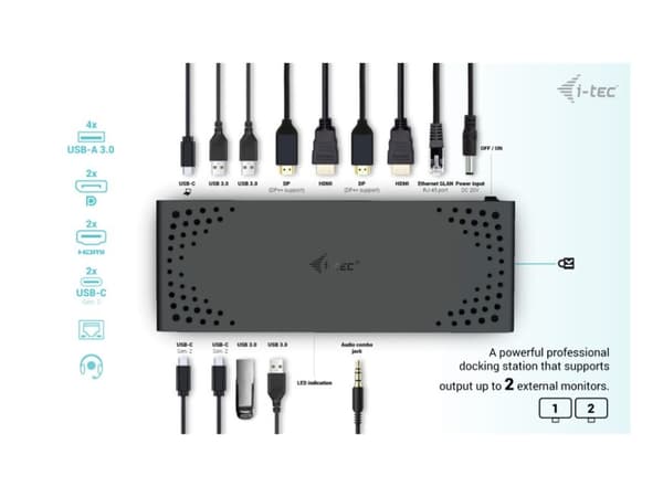 i-Tec - Dokkingstasjon - USB-C / USB 3.0 / Thunderbolt 3 / Thunderbolt 4 - 2 x HDMI, 2 x DP++ - 1GbE - 130 watt