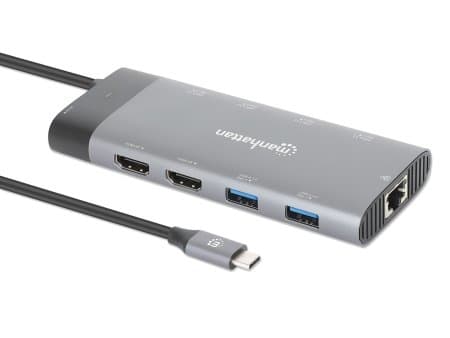 Manhattan 130714, Kabel, USB 3.2 Gen 2 (3.1 Gen 2) Type-C, 100 W, 10,100,1000 Mbit/s, Grå, 10 Gbit/s