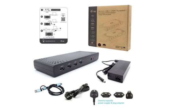i-tec CADUALHDMIDOCKPD, kaapeli, USB 3.2 Gen 1 (3.1 Gen 1) Type-C, 85 W, 3,5 mm, 10,100,1000 Mbit/s, Svart