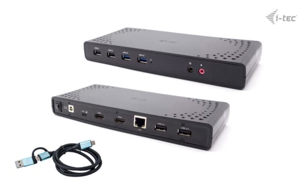 i-tec CADUALHDMIDOCKPD, kaapeli, USB 3.2 Gen 1 (3.1 Gen 1) Type-C, 85 W, 3,5 mm, 10,100,1000 Mbit/s, Svart