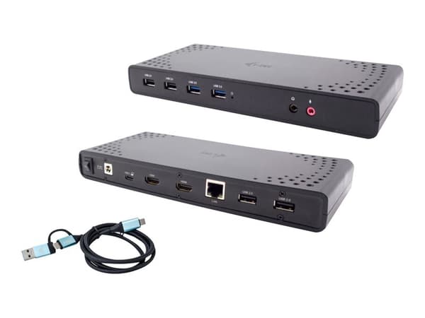i-tec CADUALHDMIDOCKPD, kaapeli, USB 3.2 Gen 1 (3.1 Gen 1) Type-C, 85 W, 3,5 mm, 10,100,1000 Mbit/s, Svart