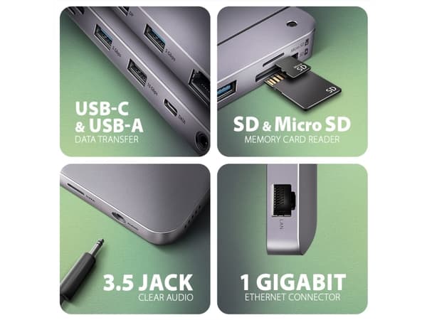 Axagon HMC-12GM2, Kabel, USB 3.2 Gen 2 (3.1 Gen 2) Type-C, 100 W, 3,5 mm, 1.4/2.3, 10,100,1000 Mbit/s