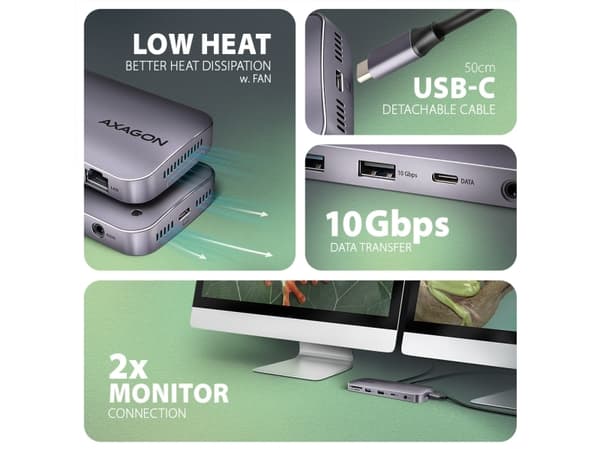 Axagon HMC-12GM2, Kabel, USB 3.2 Gen 2 (3.1 Gen 2) Type-C, 100 W, 3,5 mm, 1.4/2.3, 10,100,1000 Mbit/s