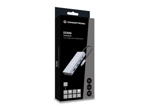 Conceptronic DONN20G, Kabel, USB 3.2 Gen 1 (3.1 Gen 1) Type-C, 100 W, 3,5 mm, 10,100,1000 Mbit/s, Grå