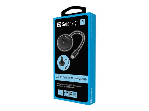 Sandberg USB 3.2 Dock for M.2+NVMe SSD, SSD, M.2, 4 TB, USB Type-C, 10 Gbit/s, Musta