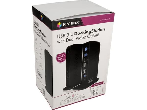 ICY BOX IB-DK2252AC, langallinen, USB 3.2 Gen 1 (3.1 Gen 1) Type-C, 10 100 1000 Mbit/s, musta, 5 Gbit/s, 4K Ultra HD