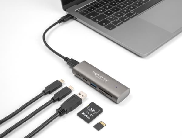 DeLOCK 64236, USB 3.2 Gen 1 (3.1 Gen 1) Type-C, USB 3.2 Gen 1 (3.1 Gen 1) Type-A, USB 3.2 Gen 1 (3.1 Gen 1) Type-C, MicroSD (TransFlash), MicroSDHC,