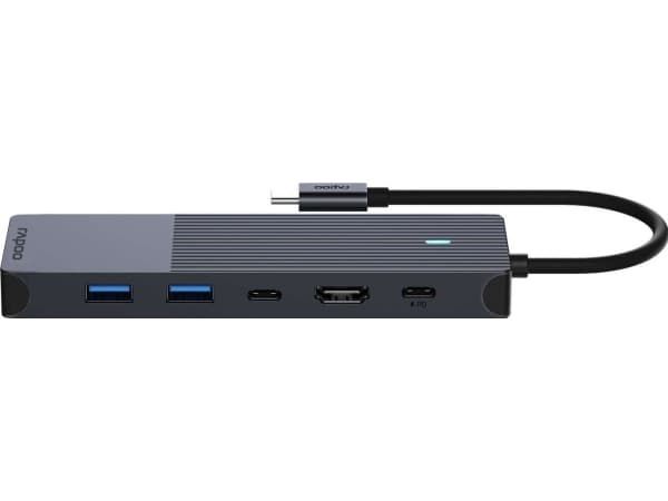 Rapoo UCM-2002, USB Type-C, HDMI, RJ-45, USB 3.2 Gen 1 (3.1 Gen 1), USB Type-C, Mies, Musta, 5 Gbit/s, 7,5 W