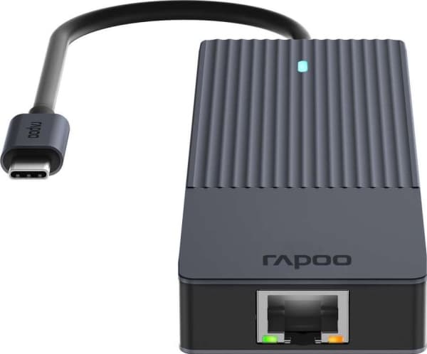 Rapoo UCM-2002, USB Type-C, HDMI, RJ-45, USB 3.2 Gen 1 (3.1 Gen 1), USB Type-C, Mies, Musta, 5 Gbit/s, 7,5 W