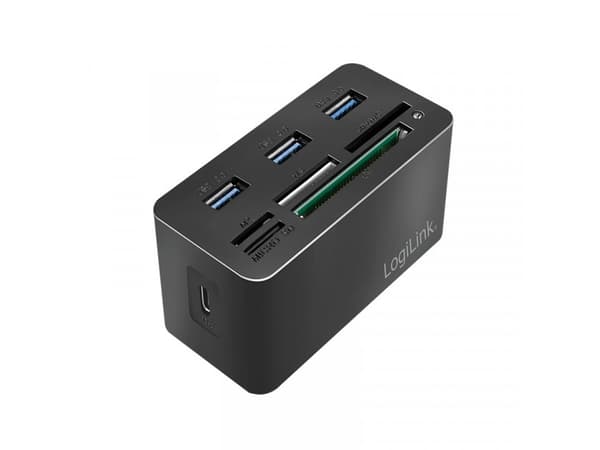 LogiLink CR0046, langallinen, USB 3.2 Gen 1 (3.1 Gen 1) Type-C, musta, kompakti salama (CF), MS Micro (M2), muistitikku (MS), MicroSD (TransFlash), S