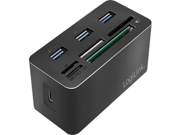 LogiLink CR0046, langallinen, USB 3.2 Gen 1 (3.1 Gen 1) Type-C, musta, kompakti salama (CF), MS Micro (M2), muistitikku (MS), MicroSD (TransFlash), S