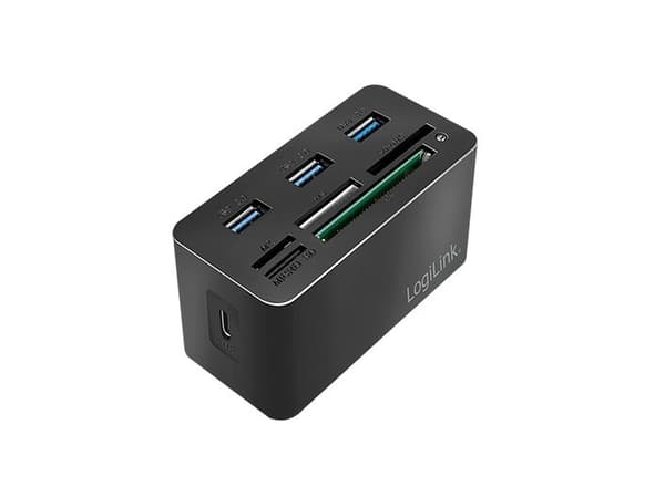 LogiLink CR0046, langallinen, USB 3.2 Gen 1 (3.1 Gen 1) Type-C, musta, kompakti salama (CF), MS Micro (M2), muistitikku (MS), MicroSD (TransFlash), S