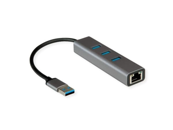ROLINE 12.02.1112, USB 3.2 Gen 1 (3.1 Gen 1) Type-A, RJ-45, USB 3.2 Gen 1 (3.1 Gen 1) Type-A, harmaa, Gigabit Ethernet, 10 100 1000 Mbit/s, 24 mm