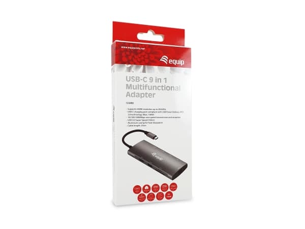 Equip 133490, Kabel, USB 3.2 Gen 1 (3.1 Gen 1) Type-C, 100 W, 10,100,1000 Mbit/s, Grå, MicroSD (TransFlash), SD, SDHC, SDXC