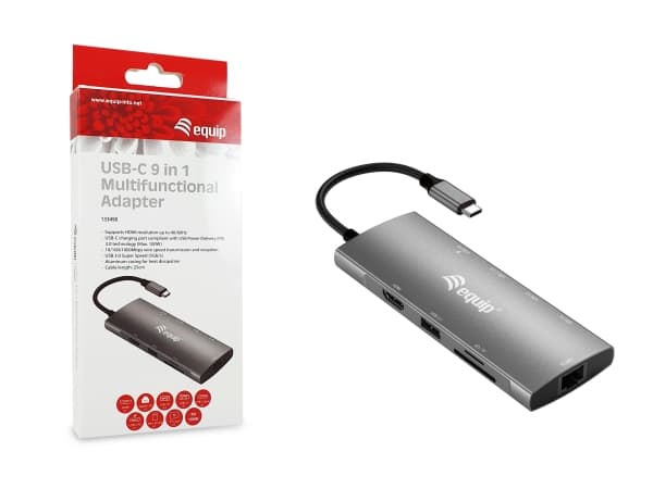 Equip 133490, Kabel, USB 3.2 Gen 1 (3.1 Gen 1) Type-C, 100 W, 10,100,1000 Mbit/s, Grå, MicroSD (TransFlash), SD, SDHC, SDXC