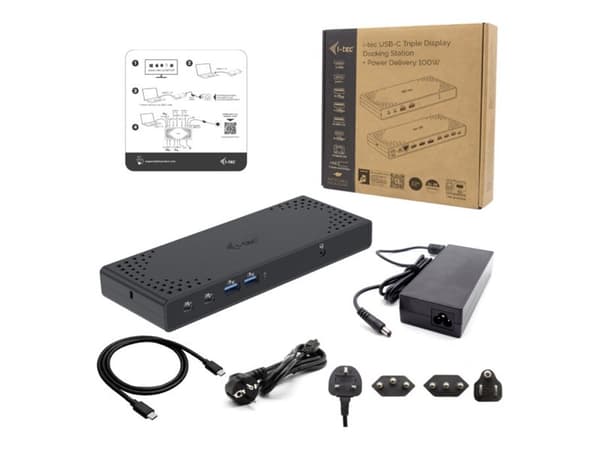 i-tec C31TRIPLE4KDOCKPD, langallinen, USB 3.2 Gen 1 (3.1 Gen 1) Type-C, 100 W, 3,5 mm, 10 100 1000 Mbit/s, musta