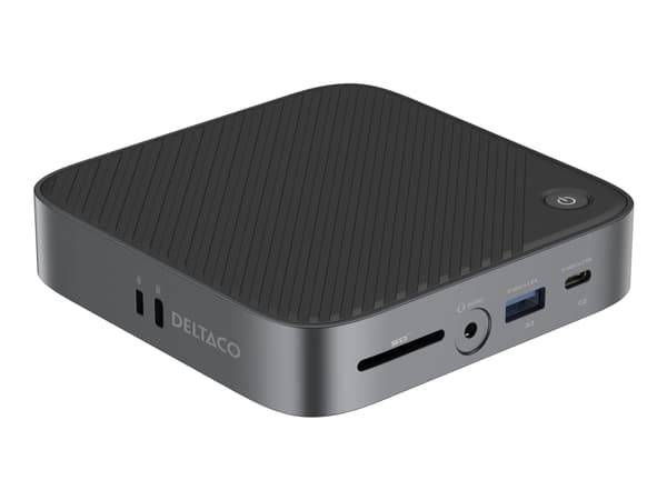 USB-C telakointiasema DELTACO, kaksoiskäyttöinen, 2x HDMI, USB-C/RJ45/SD/3.5, VESA / USBC-HDMI28 / 1902423