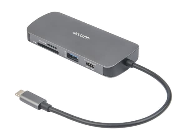 USB-C telakointiasema DELTACO, 1x HDMI/RJ45/SD/mSD, 3x USB-A / USBC-HDMI26 / 1902421