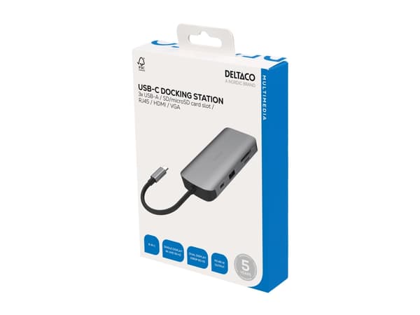 DELTACO USBC-HDMI25 - Dockningsstation - USB-C - HDMI, VGA - 1GbE