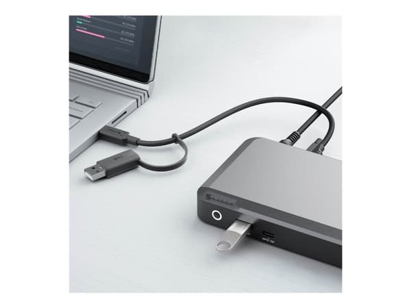 ALOGIC DUPRDX2-100, langallinen, USB 3.2 Gen 1 (3.1 Gen 1) Type-C, 100 W, 3,5 mm, 1000 Mbit/s, musta, harmaa