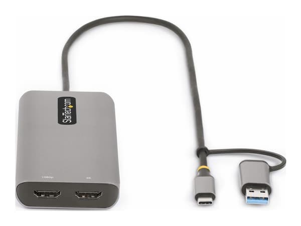StarTech.com USB-C Multiport Adapter w/Attached USB-C to USB-A Dongle, Dual HDMI (4K30Hz/1080p60Hz), 3x USB-A, Mini Laptop Docking Station, Travel Do