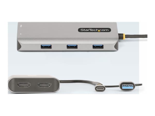 StarTech.com USB-C Multiport Adapter w/Attached USB-C to USB-A Dongle, Dual HDMI (4K30Hz/1080p60Hz), 3x USB-A, Mini Laptop Docking Station, Travel Do