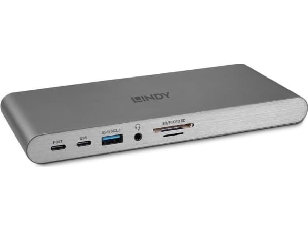 Lindy 43349, langallinen, USB 3.2 Gen 1 (3.1 Gen 1) Type-C, 100 W, 10 100 1000 Mbit/s, hopea, MicroSD (TransFlash), SD