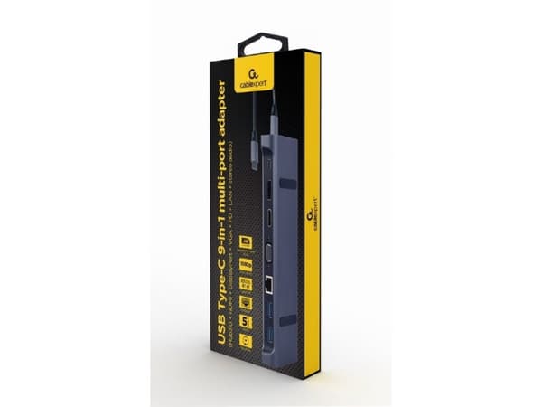 Gembird A-CM-COMBO9-02, Kabel, USB 3.2 Gen 1 (3.1 Gen 1) Type-C, 87 W, 10,100,1000 Mbit/s, Grå, 5 Gbit/s