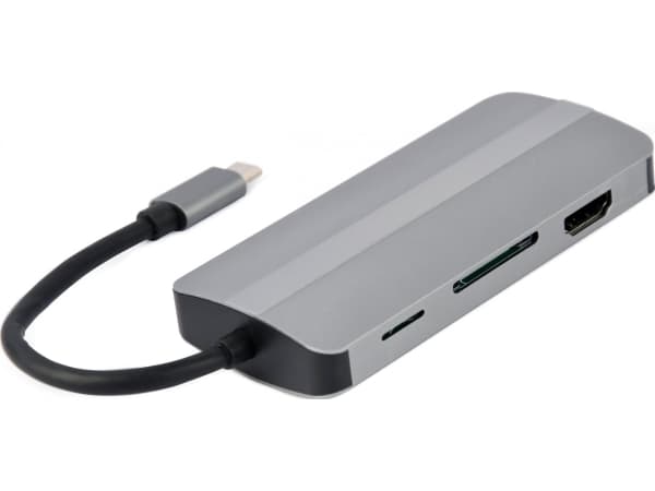 Gembird A-CM-COMBO8-02, USB Type-C, Silver, MicroSD (TransFlash), SD, HDMI, USB 3.2 Gen 1 (3.1 Gen 1) Typ-A, USB Type-C, VGA, 1,5 A, 45 mm