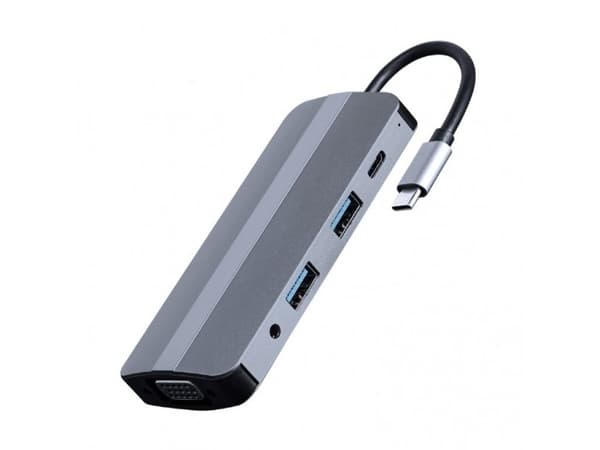 Gembird A-CM-COMBO8-02, USB Type-C, Silver, MicroSD (TransFlash), SD, HDMI, USB 3.2 Gen 1 (3.1 Gen 1) Typ-A, USB Type-C, VGA, 1,5 A, 45 mm