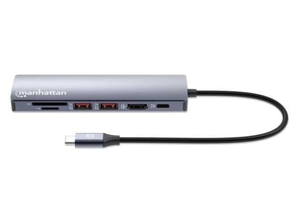 Manhattan 153966, langallinen, USB 3.2 Gen 2 (3.1 Gen 2) Type-C, 100 W, 10 100 1000 Mbit/s, hopea, MicroSD (TransFlash), MicroSDHC, MicroSDXC, SD, SD