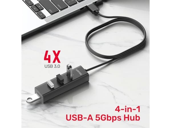 Unitek - Hubb - 4-i-1 USB-A - 4 x SuperSpeed USB 3.0 + 1 x USB-C - skrivbordsmodell