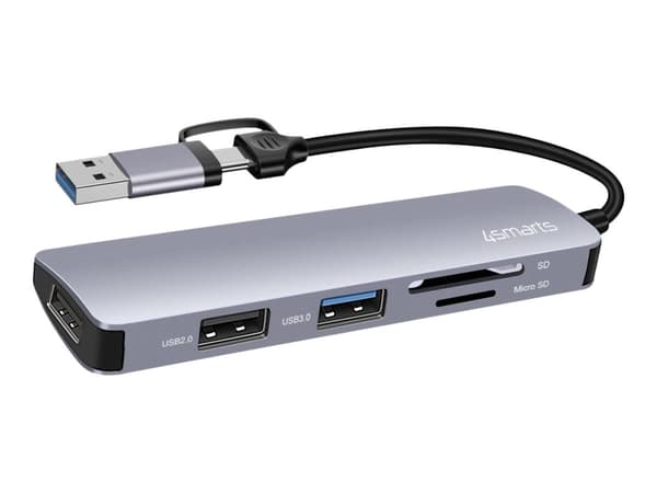4smarts 5in1 Hub - telakointiasema - älypuhelimelle, tabletille, kannettavalle tietokoneelle - USB-C / USB-A - 5-korttipaikka - USB 2.0, USB 3.0