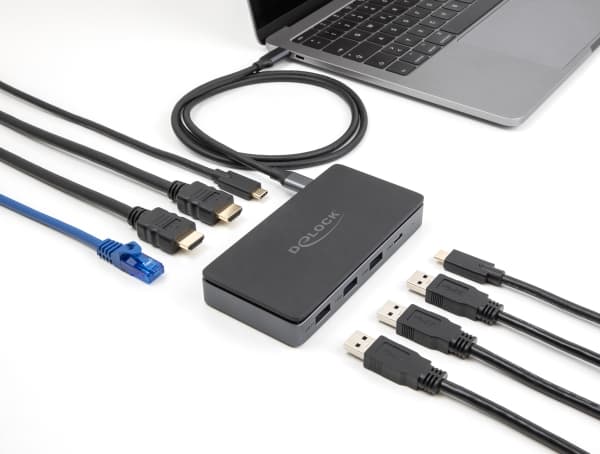 Delock - Dokkingstasjon - USB-C / Thunderbolt 3 / Thunderbolt 4 - 2 x HDMI - 1GbE