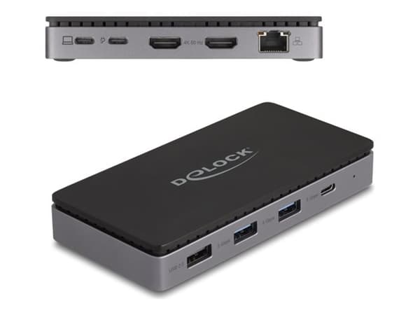 Delock - Dokkingstasjon - USB-C / Thunderbolt 3 / Thunderbolt 4 - 2 x HDMI - 1GbE