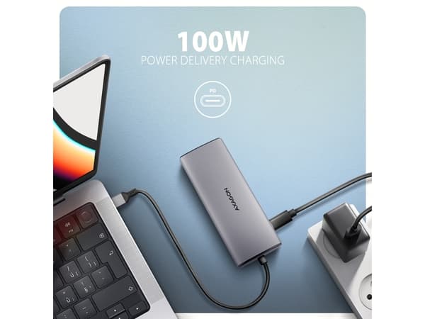 Axagon AXAGON HMC-6G2L USB HUB, USB 10Gb/s hubb, 2x USB-A, 1x USB-C, HDMI 4k/60, RJ-45, PD 100W, USB-C-kabel 15cm