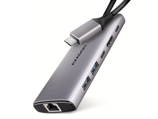 Axagon AXAGON HMC-6G2L USB HUB, USB 10Gb/s hubb, 2x USB-A, 1x USB-C, HDMI 4k/60, RJ-45, PD 100W, USB-C-kabel 15cm