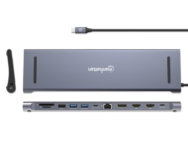 Manhattan 190305, trådbunden, USB 3.2 Gen 1 (3.1 Gen 1) Type-C, 100 W, 10 100 1000 Mbit/s, Silver, MicroSD (TransFlash), SD