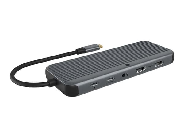 ICY BOX IB-DK4060-CPD, Langallinen, USB 3.2 Gen 1 (3.1 Gen 1) Type-C, 100 W, Musta, Harmaa, 7680 x 4320 pikseliä, 1 kpl
