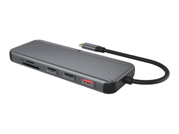 ICY BOX IB-DK4060-CPD, Langallinen, USB 3.2 Gen 1 (3.1 Gen 1) Type-C, 100 W, Musta, Harmaa, 7680 x 4320 pikseliä, 1 kpl