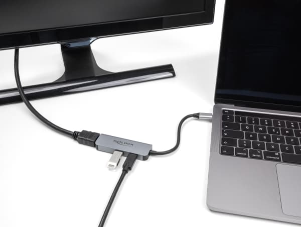 Delock USB Type-C Adapter zu HDMI 4K 60 Hz mit USB Typ-A und USB Type-C PD 95 W