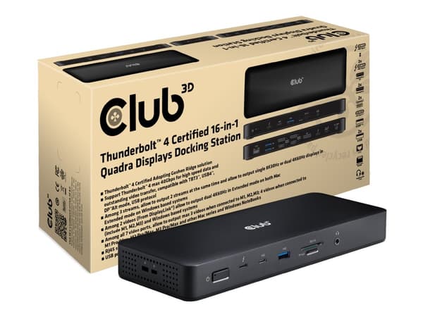 CLUB3D CSV-1583, langallinen, Thunderbolt 4, musta, MicroSD (TransFlash), SD, 40 Gbit/s, Kensington