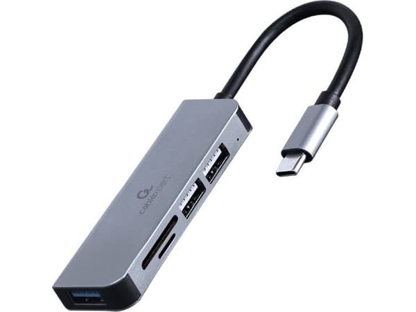 Gembird UHB-CM-CRU3P1U2P2-01, trådbunden, USB 3.2 Gen 1 (3.1 Gen 1) Typ-A, Silver, MicroSD (TransFlash), SD, SDHC, SDXC, 128 GB, 5 Gbit/sek.