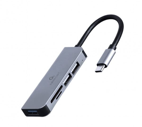 Gembird UHB-CM-CRU3P1U2P2-01, trådbunden, USB 3.2 Gen 1 (3.1 Gen 1) Typ-A, Silver, MicroSD (TransFlash), SD, SDHC, SDXC, 128 GB, 5 Gbit/sek.